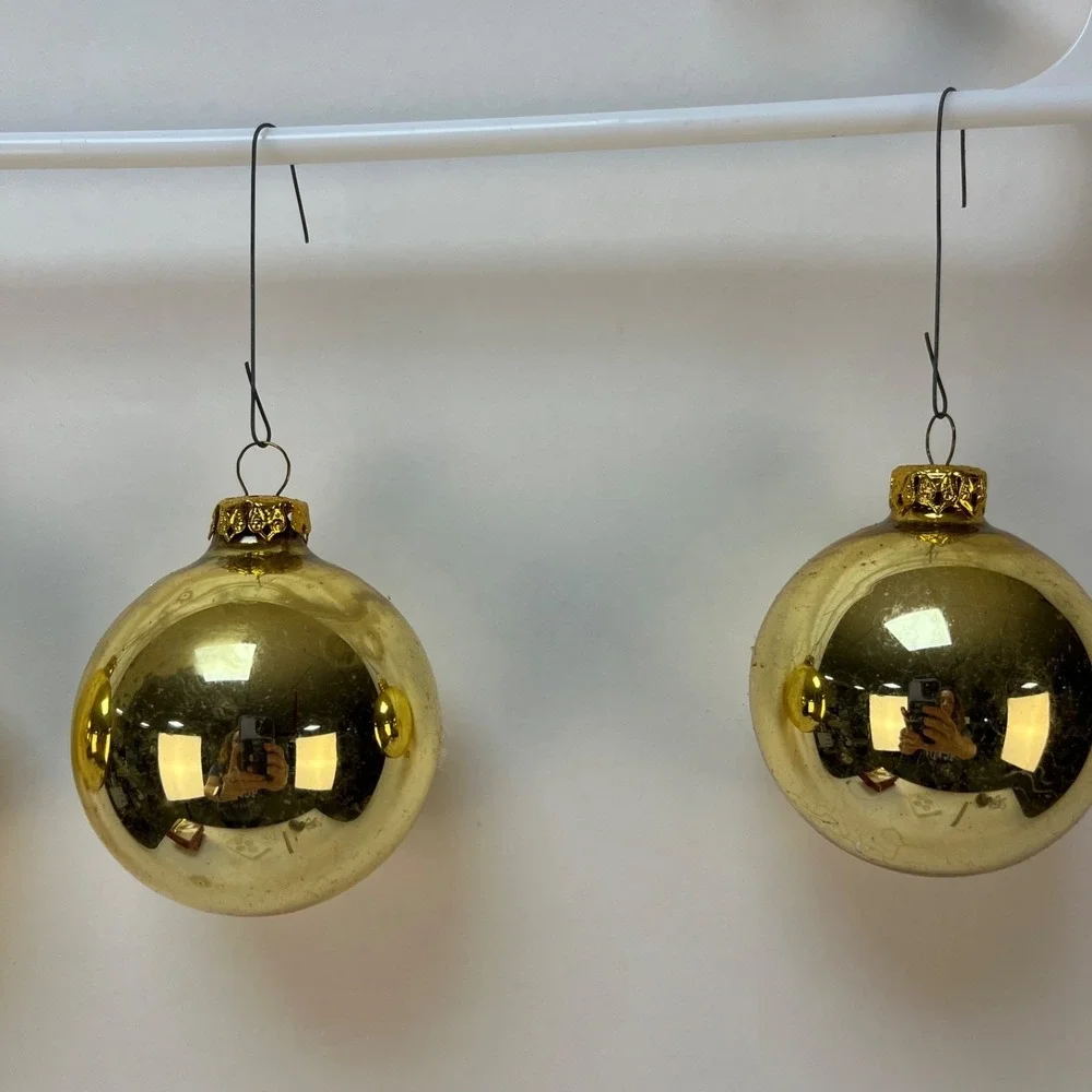 Vtg  Victoria Collection Gold Glitter‎ Glass Christmas Ornaments- 2 Boxes